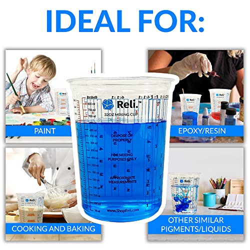 Reli. (50 Pcs) 32 oz (1 quart) Paint Mixing Cup | Disposable Measuring Cups | Clear Plastic Mixing | Use for Paint, Epoxy, Resin, Pigments (32oz)