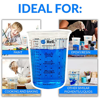 Reli. (50 Pcs) 32 oz (1 quart) Paint Mixing Cup | Disposable Measuring Cups | Clear Plastic Mixing | Use for Paint, Epoxy, Resin, Pigments (32oz)