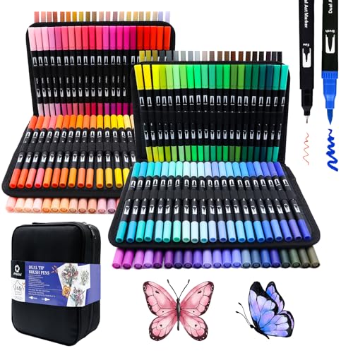 Artecho 168 Colors Markers for Adult Coloring Books, Dual Tip Markers for School, Fine and Brush Tip for Adults Coloring Books, Calligraphy, Drawing, Sketching - style: 168 colors with bag