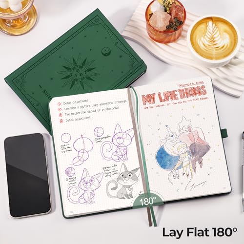 EMSHOI Dotted Journal Notebook, 320 Pages, A5 Small 5.75"x8.38", PU Leather Hardcover, 100 GSM Thick Paper, 5mm Dot Grid Notebook for Journaling, Planning, Drawing, Writing, Dark Green - color: DarkGreen, size: A5 Dotted