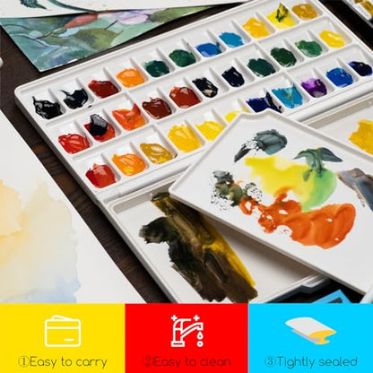 MEEDEN Watercolor Palette with Lid: 33 Wells Airtight Folding Paint Palette with Large Mixing Tray - Empty Acrylic Painting Art Pallet 12.5''x 6.5'' Grey - color: Gray