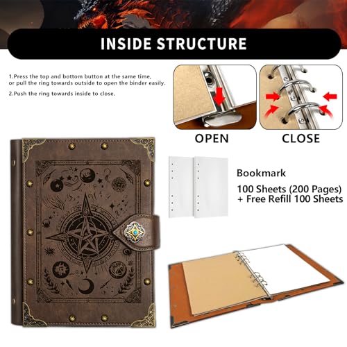 DUROTAN Refillable Leather Journal Notebook Unique A5 400 Page | For-Inspirational Gifts for Women & Men Dnd Gift Versatile Diary,Planner,Sketchbook,Scrapbook - color: 7-GrayBrown-Fantasy