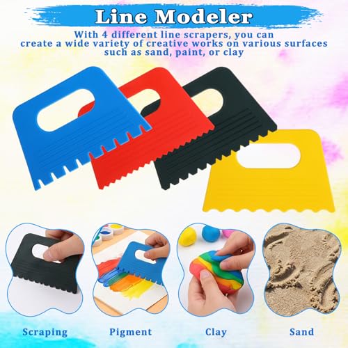 4 Pack Textured Art Tools for Plaster Plastic Paint Scraper Tool, Art Paint Scraper Kit DIY Graffiti Oil Painting and Drawing Play for Texture Arts on Canvas Putty Pottery Acrylic