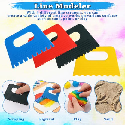4 Pack Textured Art Tools for Plaster Plastic Paint Scraper Tool, Art Paint Scraper Kit DIY Graffiti Oil Painting and Drawing Play for Texture Arts on Canvas Putty Pottery Acrylic