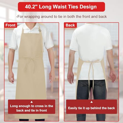SHEOMERN Aprons for Men Kitchen Cooking – Waterproof & Oil Proof 3-Layer Long Pocket-Free Chef Apron for Grilling BBQ Baking – Gift for Men - color: Beige