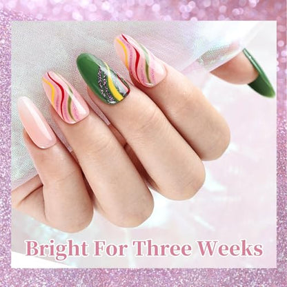 JODSONE Nail Art Gel Liner Set 10 Colors Glitter Purple Gold Green Gel Nail Polish Need U V Lamp Cured with Thin Brush at Home Salon Design,Gifts for Women - color: LB1201-LB1210