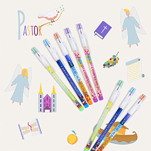 Kolewo4ever 48pcs HB Bible Verses Pencils Kawaii Cute Multipoint Pencil Push Translucent Non Sharpening Stackable Pencils Pop Up Plastic Pencil for Classroom Rewards Carnival Prizes (Bible Verses)