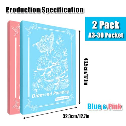2 Pack A3 Storage Book for Diamond Painting, Diamond Art Portfolio Folder with 30 Pocket, Diamond Art Storage Book for 12”x16” Diamond Painting Photo Picture