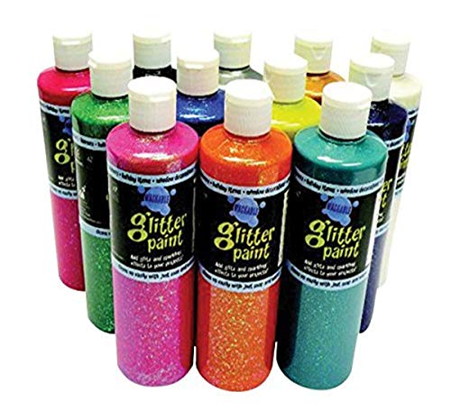Chroma Washable Glitter Tempera Paint Set, Pint, Set of 12