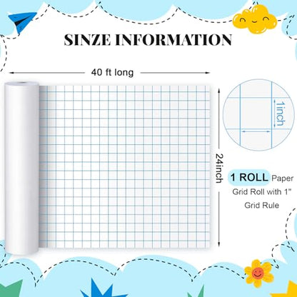 Jetec 1 Roll Large Grid Graph Paper Roll 1'' Grid 23.6 Inch x 40ft Sewing Pattern Paper for Drafting Quilting Drawing Sketching Classroom Teaching Supplies Gifts - color: 1'' Grid, size: 23.6 Inch X 39ft