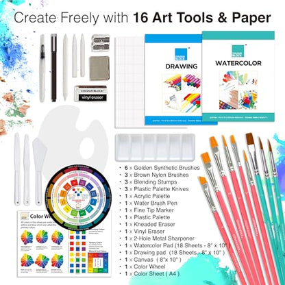 COLOUR BLOCK 151-Piece Professional Art Supply Set with Mixed Media, Paint Kit & Brushes in Aluminum Case, Complete Art Supplies for Adults, All Level Artists, Travel Art Set