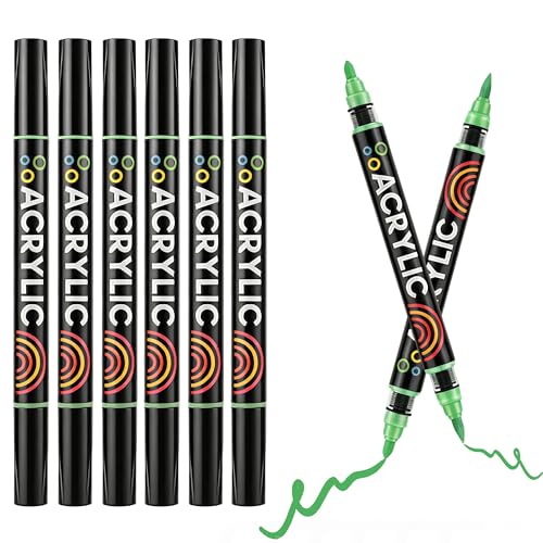 Green Dual Tips Acrylic Paint Markers - Fine Tip and Brush Tip Acrylic Paint Pens for Stone,Paper,Wood,Glass,Fabric Paint,DIY Crafts (6, Forest Green) - color: Forest Green