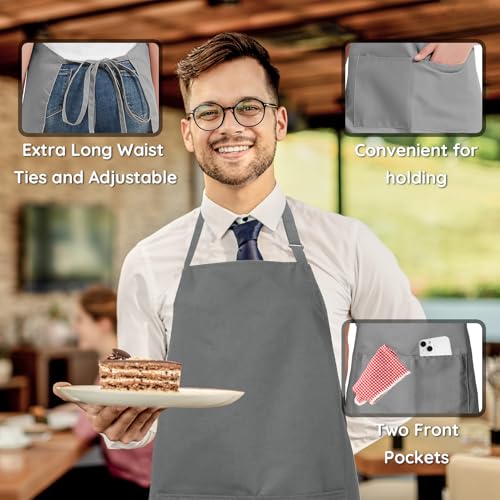 4 Packs Chef Apron, Waterproof Apron, Adjustable Aprons with 2 Pockets for Men Women, Professional Aprons for Kitchen Cooking Gardening Painting Baking Restaurant (Gray) - color: Gray
