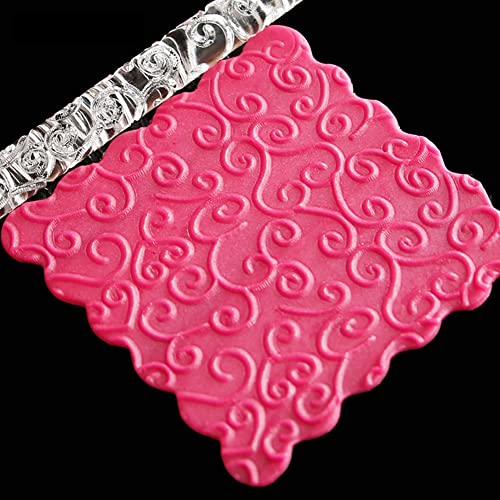 Acrylic Rolling Pin with 28 Patterns, Lightweight 6.3x0.4 Inch Textured Design for Cookie Dough and Pastry (#18) - size: 52008 flower vine
