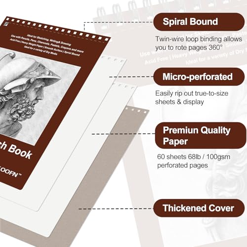 10 Pack Sketch Book 5.5×8.5 inch, Spiral Sketch Pad 600 Sheets Each(68lb/100gsm), Drawing Painting Sketchbook for Kids, Beginners, Artists - color: 10 Pack, size: 5.5" x 8.5"