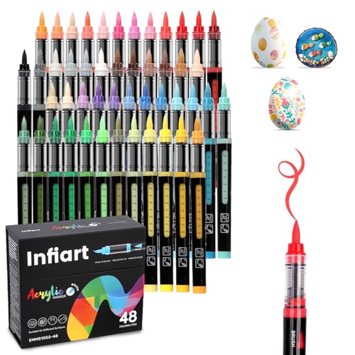 Acrylic Paint Markers Brush Tip 48 Colors Acrylic Paint Pens Automatic Ink Control Acrylic Markers for Wood, Stone, Glass, DIY & Art Supplies - color: 48 Color