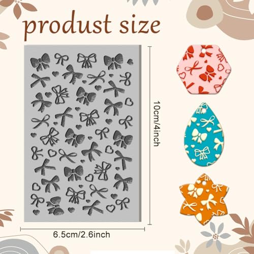 CHGCRAFT Bow Polymer Clay Texture Sheets Love Heart Texture Mat Rubber Clay Texture Mat Clay Modeling Pattern Pad Texture Sheets for Earrings Jewelry Making - style: Bow