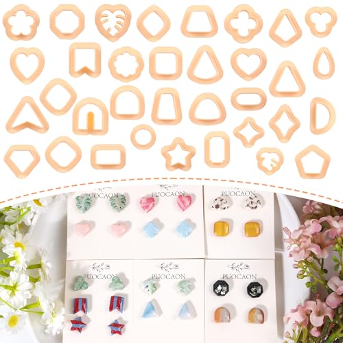Puocaon Small Polymer Clay Cutters - 34 Shapes Stud Earring Clay Cutters Heart Diamond Monstera Circle