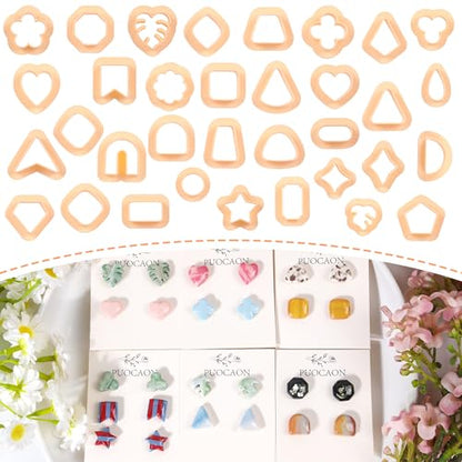 Puocaon Small Polymer Clay Cutters - 34 Shapes Stud Earring Clay Cutters Heart Diamond Monstera Circle