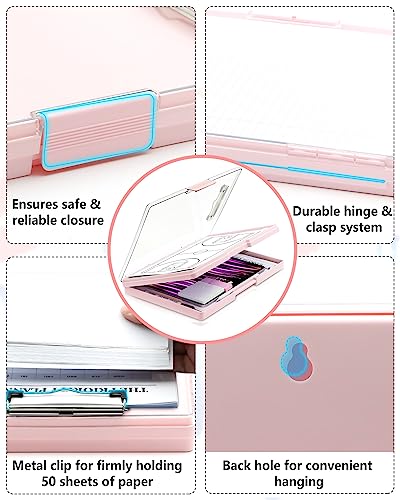 Clearview Clipboard with 2 Storage, Dry Erase 8.5x11 Heavy Duty ClipBoards - High Capacity Coaches Clip Board with Pen Holder - Side Opening Plastic Nursing Clip Case (Pale Pink) - color: Pale Pink