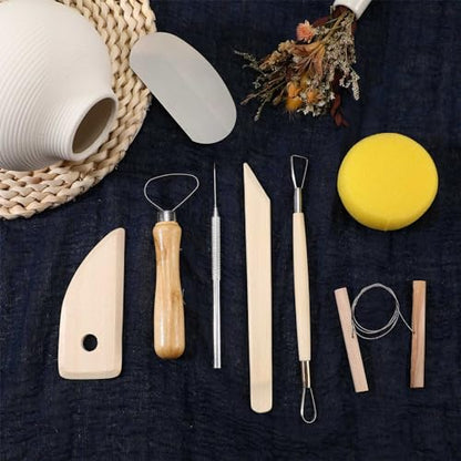 Leriton 160 Pcs Pottery Clay Tools Kit Sculpting Clay Tool Includes Cutting Modeling Trimming with Wooden Handles Carving Kit for Beginners Carving Shaping