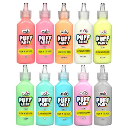 Tulip Puff Paint Glow in the Dark Colors 10-pack, Multi-Surface, Premium Quality, Nontoxic & Waterproof Craft Paint, Permanent on Fabric, 10-pack - color: Glow