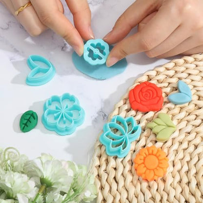 ORIGACH 12 Pcs Flower Clay Cutters, Rose Sunflower Daisy Tulip Cherry Lotus Turtle Leaf Polymer Clay Cutters Set for Earring & Jewelry Making - style: Flower