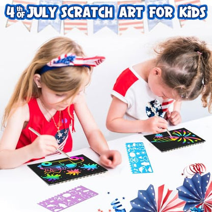Party Favors for Kids: 24 Pack 4th of July Rainbow Scratch Art Notebook Classroom Supplies Bulk for Girls Boys Goodie Bags Stuffers, Independence Day Party Gift Kid Crafts - style: 24 Pack Independence Day