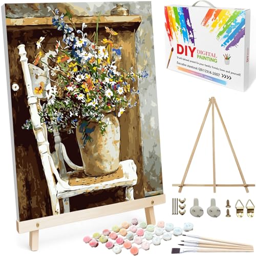 BAISITE Paint by Numbers Kit for Adults Beginners,20" Lx16 W Canvas for Painting Kits for Adults in Colorful Box Daisy Vase-BSC003-Already Stretched on a Wooden Frame - color: HXL-BSC003-3, size: Already Famed(20"X16")