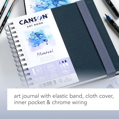 Canson Montval Watercolor Art Book, 8.3x5.8 inches, 48 Sheets, Blue Cloth Hardcover, Side Wire - Professional Artist Notebook for Painting, Sketching, Drawing - style: A5 LANDSCAPE MONTVAL