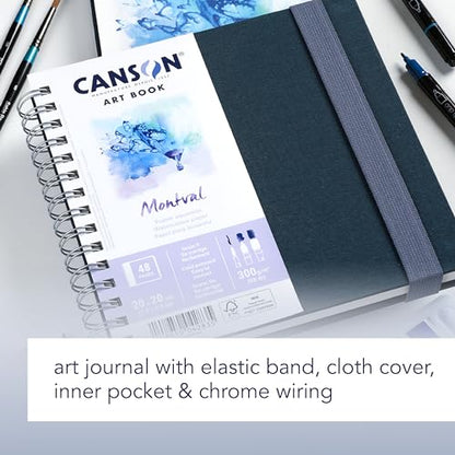 Canson Montval Watercolor Art Book, 8.3x5.8 inches, 48 Sheets, Blue Cloth Hardcover, Side Wire - Professional Artist Notebook for Painting, Sketching, Drawing - style: A5 LANDSCAPE MONTVAL