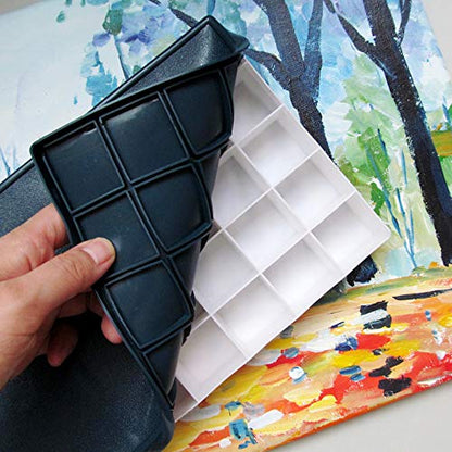 24 Paint Palette Plastic Paint Holder Watercolor Acrylic Paint Storage Travel Palette Tray with Rubber Lid for Artists Students Kids