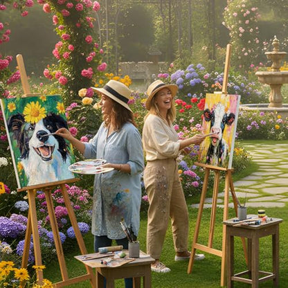 Cholemy 36 Pcs Paint and Sip Kit for Adults 8''x10'' Pre Drawn Canvas for Painting DIY Afro Acrylic Painting Kit Wood Easel Brushes Date Night Bulk for Summer 4th of July Party Gift(Flower Animals) - style: Flower Animals