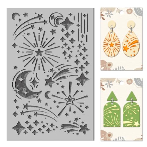 CHGCRAFT Creative Stars Polymer Clay Texture Sheets Flash Moon Texture Stamp Sheets Clay Texture Mat Rubber Modeling Pattern Pad Texture Sheets for Jewelry and Earrings Tools - style: Creative Stars