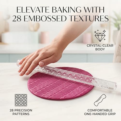 Rengue Acrylic Rolling Pin with 28 Patterns, Compliant Material, Comfortable Grip, 16 X 1 Cm, Lightweight for Dough and Pastry Acrylic Rolling Pin with 28 Patterns, Nan Kitchen (#14) - size: 52003 stripes