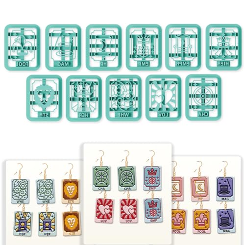 11Pcs Tarot Card Polymer Clay Cutters Divination Clay Earrings Cutters Polymer Jewelry Cutter for Earrings Making Birthday Party DIY Supplies - style: Tarot Card