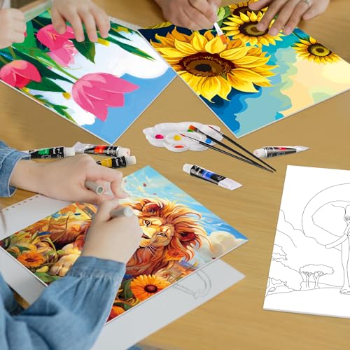 Cholemy 36 Pcs Paint and Sip Kit for Adults 8''x10'' Pre Drawn Canvas for Painting DIY Afro Acrylic Painting Kit Wood Easel Brushes Date Night Bulk for Summer 4th of July Party Gift(Plants Animals) - style: Plants Animals