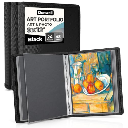 Dunwell 9x12 Art Portfolio Binder (3-Pack, Black), Includes Mounting Paper, Portfolio Binder for Artwork, 9 x 12 Art Folder, 24 Pockets Display 48 Pages, Acid-Free Poly Presentation Book - color: Black, size: 9x12" w/ BLK Paper (3PK)