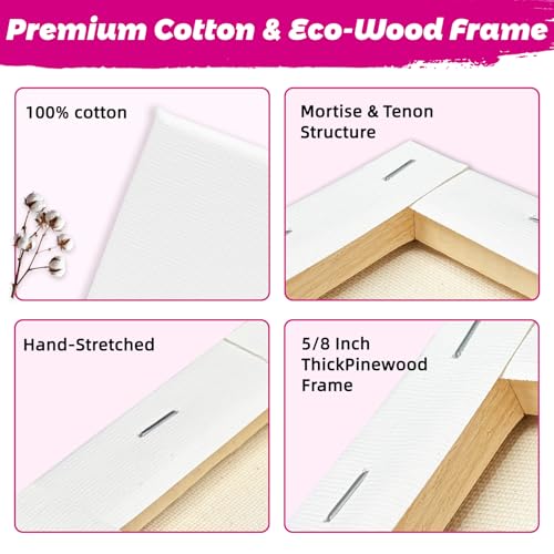 12 Pcs Stretched Canvas, 4x4 Canvas, Black & White Blank Canvas, 100% Cotton with Natural Cottonseed Husk, 12oz Triple Primed, Warp-Resistant Wood Frame, Ready to Paint for Acrylics & Oils - size: 12PK 4x4