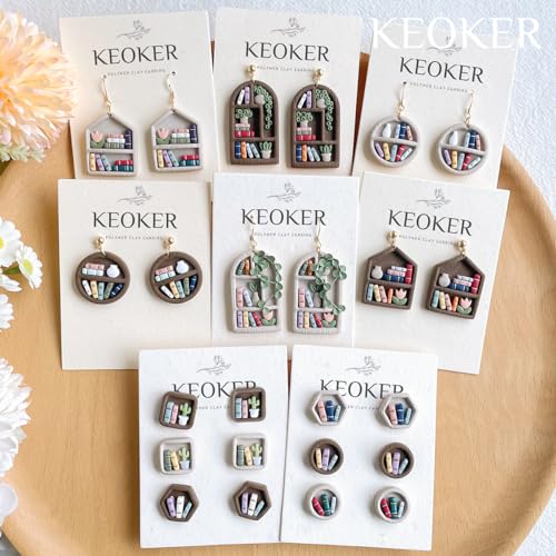 Keoker Back to School Clay Cutters, Polymer Clay Earrings Cutters for Jewelry Making, Bookshelf Polymer Clay Cutters, Teacher Clay Cutters for Earrings, 8 Shapes Clay Earring Cutters
