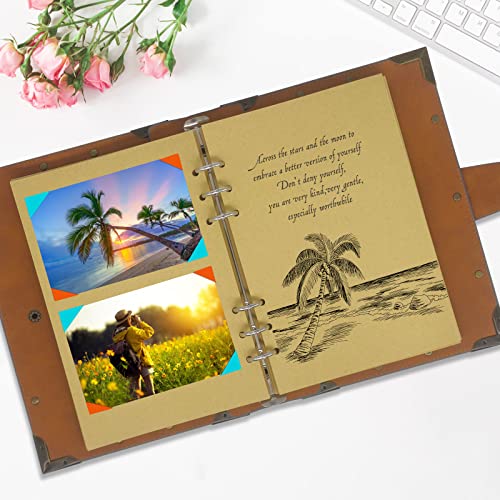 SEEHAN A5 Binder Blank Journal Leather Notebook Refillable A5 Journals for Writing Drawing 200 Pages,Vintage Sketch Book Travel Journal for Girls Womens Mens