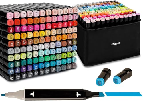 Markers, 120 Colors Dual Brush Tip PermanentArt Markers, Coloring Marker, for Book Painting cardMaking - style: Black-120PCS