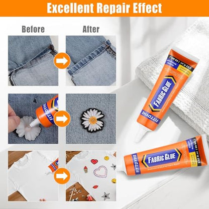 2 Pack Fabric Glue Permanent, 60ML/2.02oz Washable Clear Clothing Glue, Super Fabric Adhesive for Rhinestones, Patches, Clothes, Denim, Leather, Polyester, Fabrics, Doll Repair, Flannel, Cotton - size: 2 count