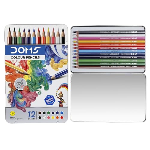 Doms Supersoft Non-Toxic Colour Pencil Set in Flat Tin Box (12 Assorted Shades)