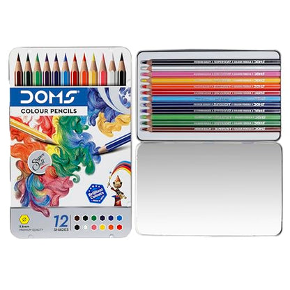 Doms Supersoft Non-Toxic Colour Pencil Set in Flat Tin Box (12 Assorted Shades)