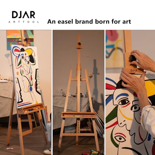 DJAR Large Painters Easel for Painting, Holds Canvas up to 49", Natural | Sturdy Solid Beech Wood Studio Floor Display Stand, Adjustable Artist Easel with Storage Tray, Ideal for Adults and Students - style: Natural A-Frame Easel
