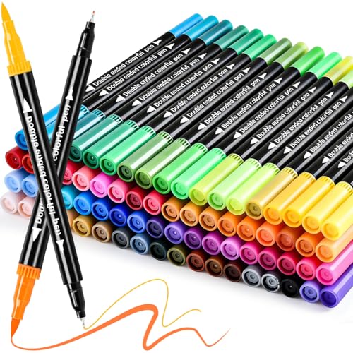 72 Colors Dual Tip Color markers, Fine & Brush Tip Markers Pens for Adult Coloring Book, Dual Watercolor Marker Pens, Art Drawing Supplies Marker s Kit for Calligraphy, Illustrations, DIY Crafts - color: 72 Colors_Dual Tip
