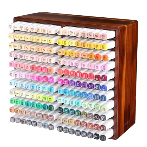 walowalo Acacia Wood Marker Organizer with 22 Compartments Holds 176 Markers, Alcohol Marker Storage Desk Organizer Pen Holder for Office Home Classroom Artists Kids Birthday Gift - size: Holds up to 176pcs Markers-Wood