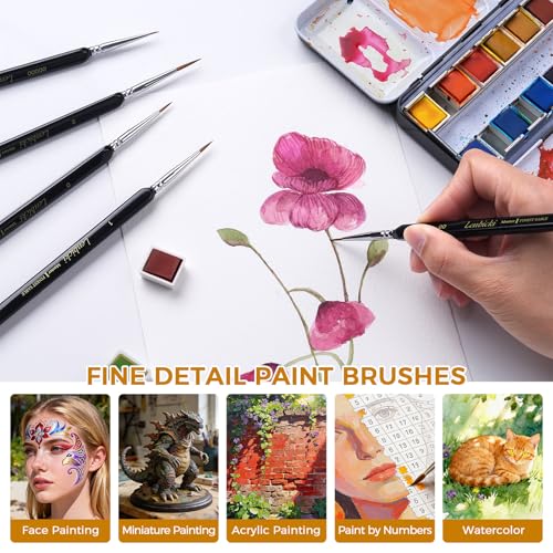 Kolinsky Sable Brushes Miniature 5PCS Fine Detail Precision Professional Artist Triangular Handle Paint Brush Set for Watercolor, Acrylic, Oil, Model, Paint by Numbers