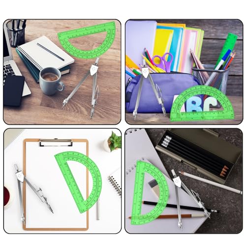 Students Geometry Math Set, Drawing Compass and 6 Inch Transparent Swing arm Protractor 180 Degree Math Protractor (Green) - color: Green